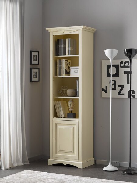 Libreria con porta, color avorio anticato, in Legno e Mdf