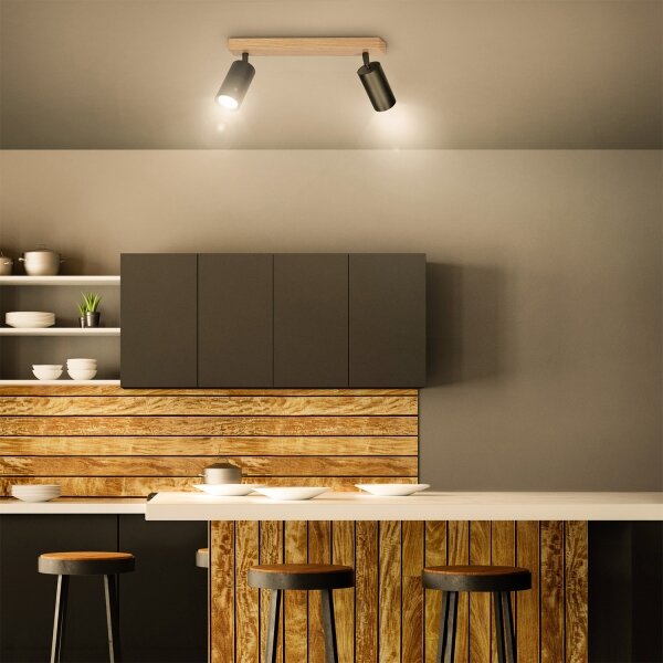 Brilagi - Faretto SELE 2xGU10/30W/230V nero/effetto rovere