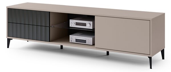 Mobile TV RIMINI RTV-182SK Beige Taupe/Nero Opaco - MODERNO MOBILE TV CON CASSETTI/SCAFFALI E ANTE SCANALATE