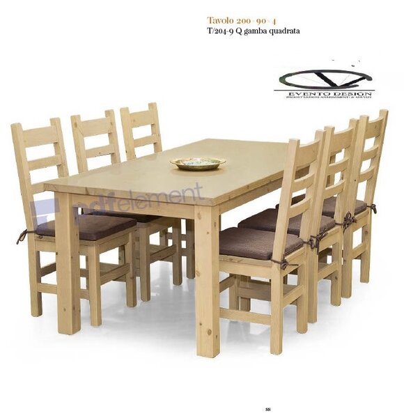 TAVOLO TAVERNETTA 200X90X4 CON 6 SEDIE TINTA NATURALE PER CASA DI MONTAGNA A MESSIMA, TAORMINA, COMO, CUNEO, LIVORNO, BOLZANO