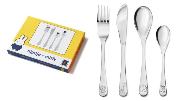 Posate per bambini in acciaio inox argento 4 pezzi Miffy Zoo - Zilverstad