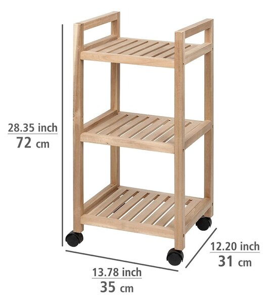 Scaffale da bagno in legno di acacia con tre ripiani su ruote 35x72 cm Acina - Wenko