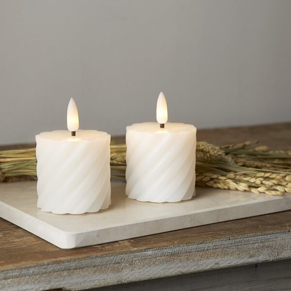 Set di 2 candele LED in cera bianca, altezza 7,5 cm Flamme Swirl - Star Trading