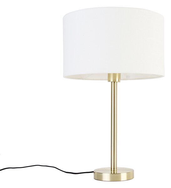 Klassieke tafellamp messing met kap wit 35 cm - Simplo