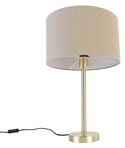 Lampada da tavolo classica in ottone con paralume marrone chiaro 35 cm - Simplo