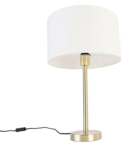 Lampada da tavolo classica in ottone con paralume bianco 35 cm - Simplo