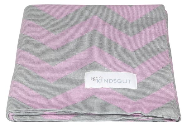 Coperta in cotone rosa-grigio Zigzag, 80 x 100 cm - Kindsgut