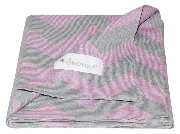 Coperta in cotone rosa-grigio Zigzag, 80 x 100 cm - Kindsgut