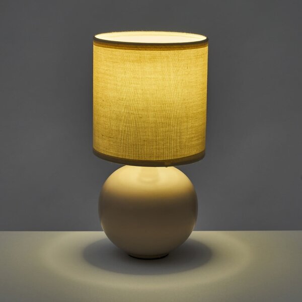 Lampada da tavolo in ceramica beige con paralume in tessuto (altezza 24,5 cm) - Casa Selección