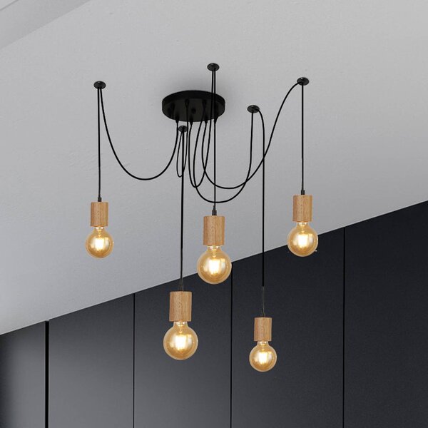 Searchlight Lampada a sospensione Spinny, dimmerabile, Legno chiaro, Soggiorno / Sala da pranzo, Legno, Moderno, Lampada a sospensione