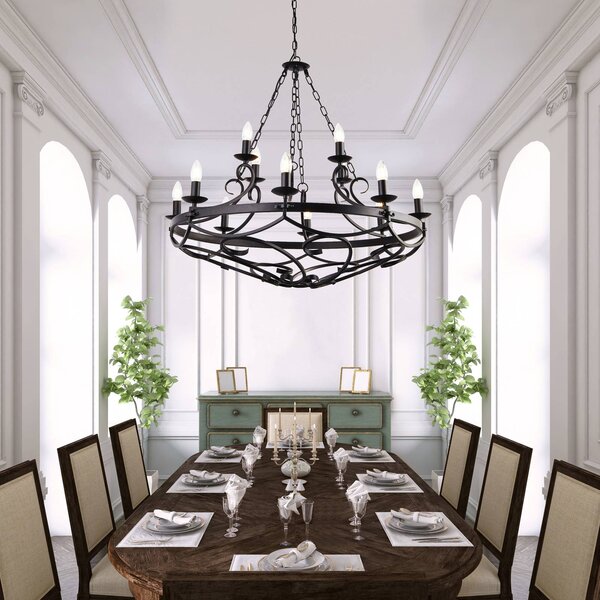 Searchlight Lampadario a soffitto Cartwheel III, dimmerabile, Nero, Soggiorno / Sala da pranzo, Metallo, Antico, Lampadario