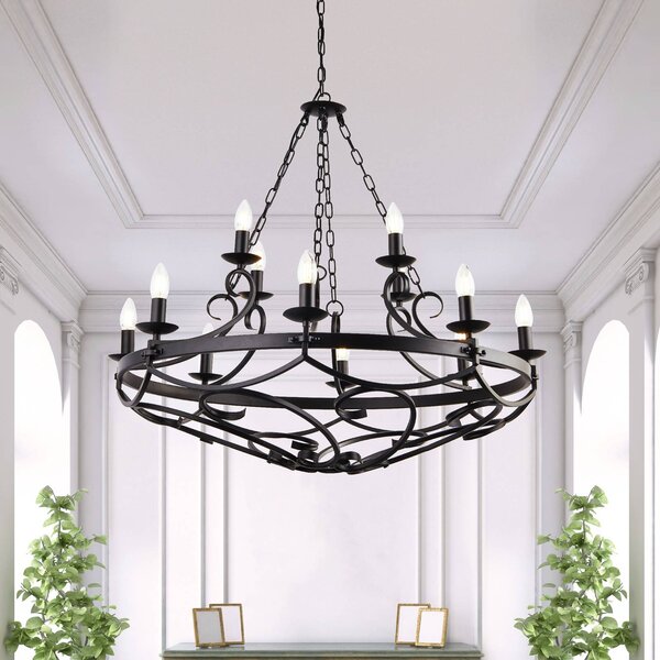 Searchlight Lampadario a soffitto Cartwheel III, dimmerabile, Nero, Soggiorno / Sala da pranzo, Metallo, Antico, Lampadario