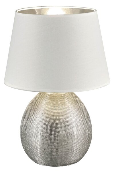 Lampada da tavolo bianca in ceramica e tessuto, altezza 35 cm Luxor - Reality