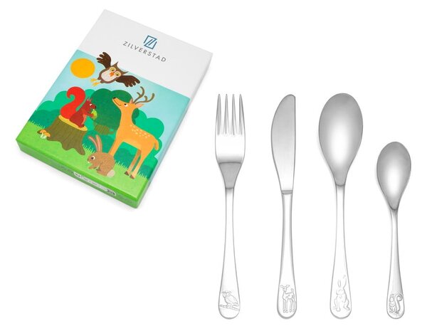 Posate per bambini in acciaio inox argento 4 pezzi Forest Animals - Zilverstad