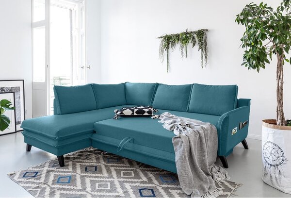 Divano letto angolare turchese L, angolo sinistro Charming Charlie - Miuform