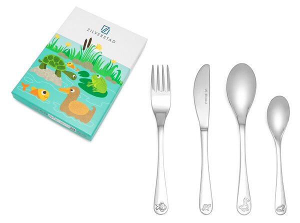 Posate per bambini in acciaio inox argento 4 pezzi Water life - Zilverstad