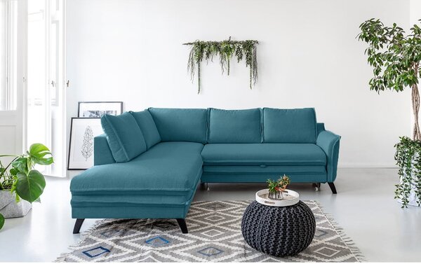 Divano letto angolare turchese L, angolo sinistro Charming Charlie - Miuform
