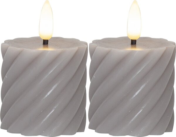 Set di 2 candele LED in cera grigia, altezza 7,5 cm Flamme Swirl - Star Trading