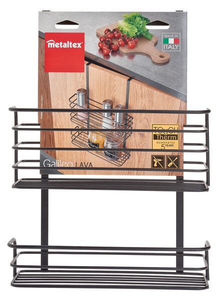 Scaffale da cucina sospeso in metallo nero Lava Double Galileo - Metaltex
