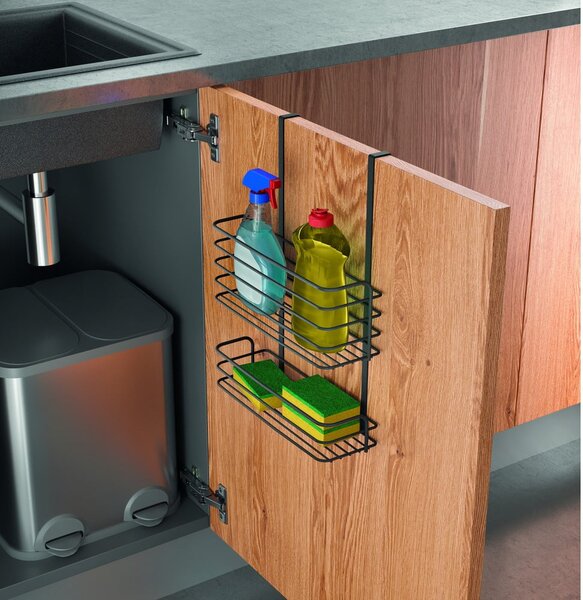 Scaffale da cucina sospeso in metallo nero Lava Double Galileo - Metaltex