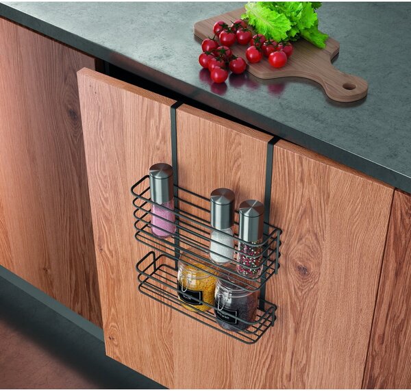 Scaffale da cucina sospeso in metallo nero Lava Double Galileo - Metaltex