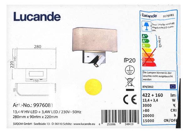 Lucande - Applique a LED VIRVE 1XLED/13,4W/230V + 1xLED/3,4W/230V