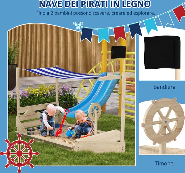 Outsunny Sabbiera con Tettuccio e Set Cucina per Bambini 3-7 Anni, Legno di Abete, Gioco Esterno Creativo, 180x103x144.5 cm|Aosom