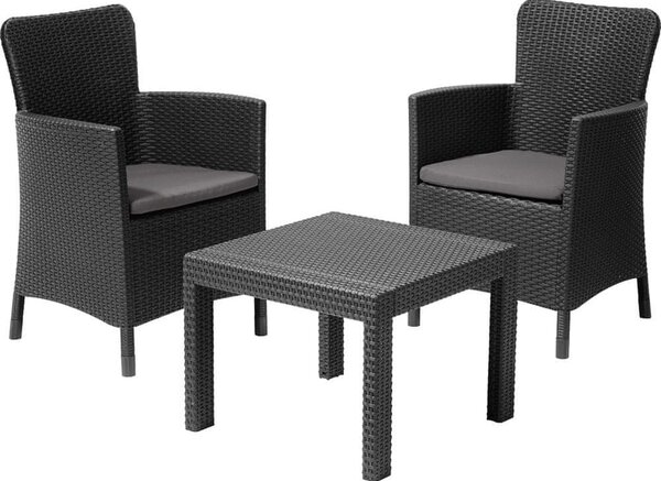 Set da giardino in rattan artificiale grigio scuro per 2 persone Salvador - Keter