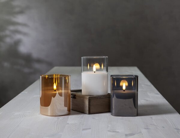 Candela di cera a LED grigia in vetro, altezza 12,5 cm Flamme - Star Trading