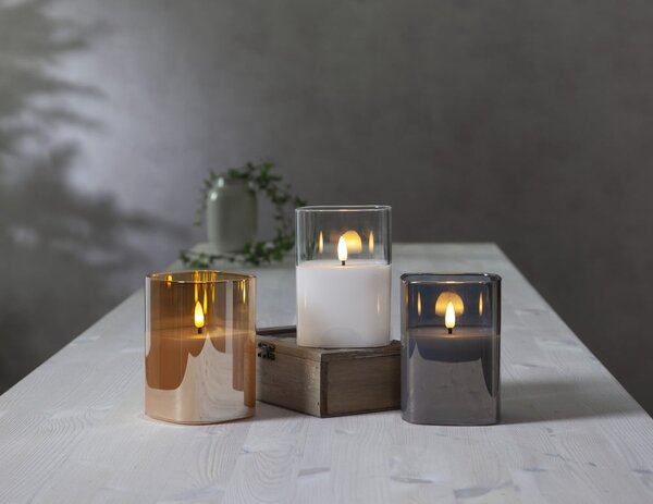Candela di cera a LED grigia in vetro, altezza 12,5 cm Flamme - Star Trading