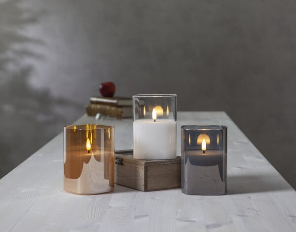 Candela di cera a LED grigia in vetro, altezza 12,5 cm Flamme - Star Trading
