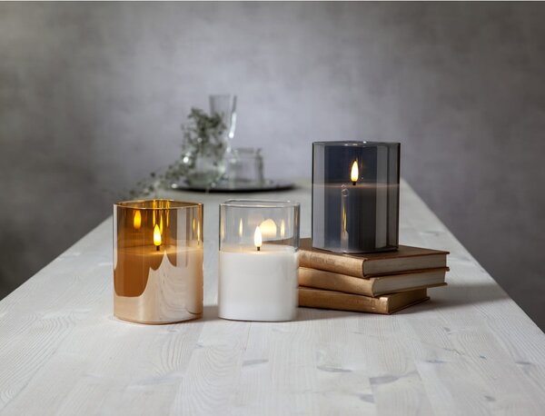 Candela di cera a LED grigia in vetro, altezza 12,5 cm Flamme - Star Trading