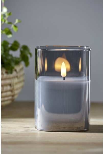 Candela di cera a LED grigia in vetro, altezza 12,5 cm Flamme - Star Trading