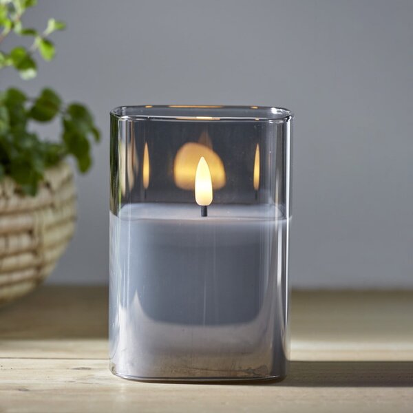 Candela di cera a LED grigia in vetro, altezza 12,5 cm Flamme - Star Trading