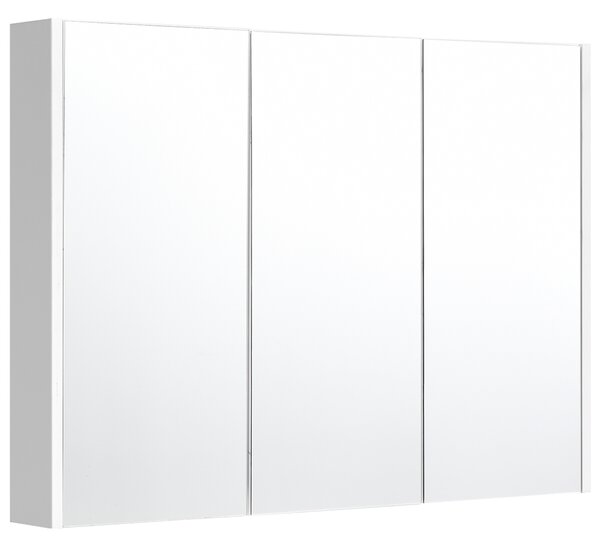 Costway Armadietto da bagno a specchio con 3 ante 90x11x65cm Armadio bagno in legno con specchio bianco