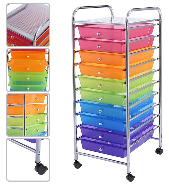 Costway Carrello cassettiera multiuso con 10 cassetti da cucina Contenitore con ruote a 10 ripiani per bagno Colorato