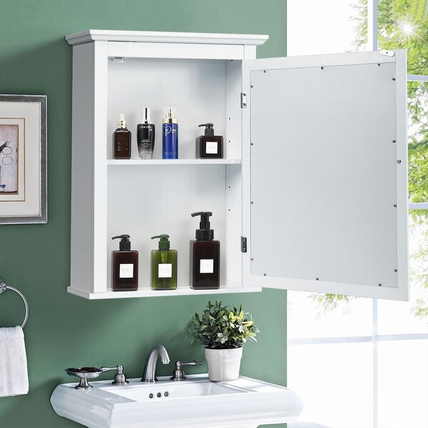 Costway Mobiletto da bagno con anta specchio ripiano regolabile, Armadietto dei medicinali a parete 56x14x69cm Bianco
