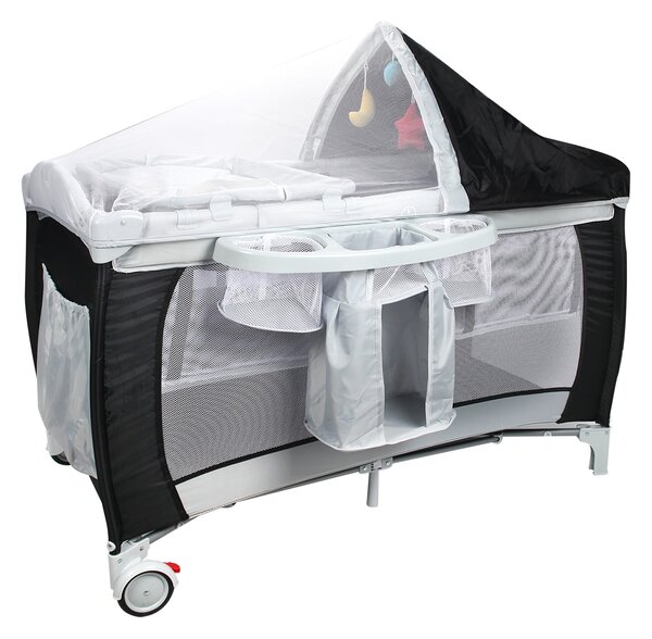 Costway Culla per bimbo pieghevole con zanzariera 120x60x76cm lettino bimbo a due livelli regolabile Nero