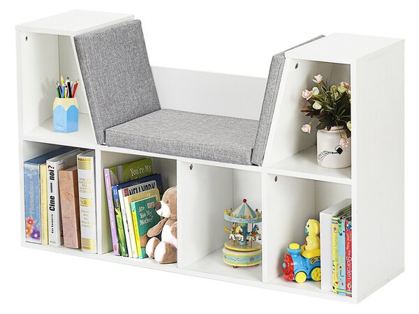 Costway Scaffale per libri in legno Libreria con 6 box scomparti e una sedia per bambini Bianco