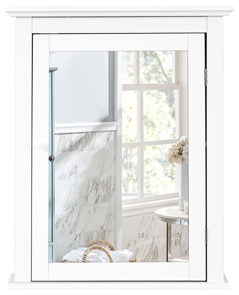 Costway Mobiletto da bagno con anta specchio ripiano regolabile, Armadietto dei medicinali a parete 56x14x69cm Bianco