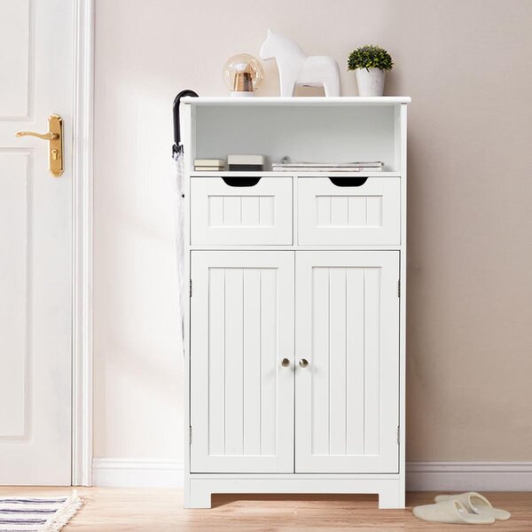Costway Armadio del bagno con una mensola aperta, Credenza per cucina con 2 ante e 2 cassetti Bianco