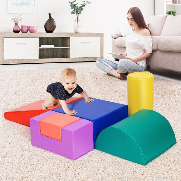Costway Blocchi rampicanti in schiuma per bambini 1-3 anni, Blocchi rampicanti set rampicante indoor con rettangoli Rosso