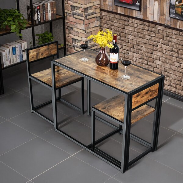 Costway Set da pranzo da 3 pezzi con struttura di metallo, Tavolo da cucina con 2 sedie per spazi ridotti, Antico