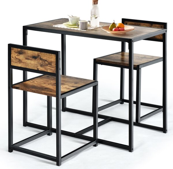 Costway Set da pranzo da 3 pezzi con struttura di metallo, Tavolo da cucina con 2 sedie per spazi ridotti, Antico
