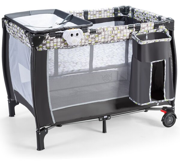 Costway Box portatile con carillon, ruote bloccabili e borsa di trasporto, Culla con rete smontabile e regolabile
