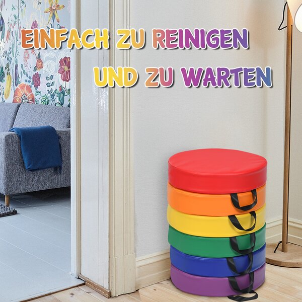 Costway Cuscinetti per bambini con 6 colori e forma rotonda, Cuscini impermeabili con maniglia ergonomica