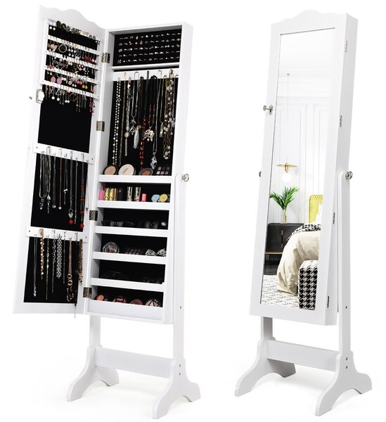 Costway Armadio portagioie richiudibile, Organizer per tutti i tipi di gioielli design verticale con angolo regolabile Bianco