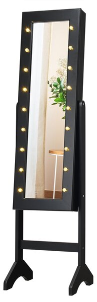 Costway Armadio portagioie con 18 luci LED, Organizer per tutti i tipi di gioielli con specchio a figura intera, Nero