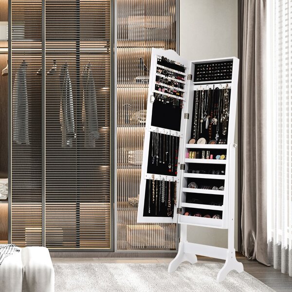 Costway Armadio portagioie richiudibile, Organizer per tutti i tipi di gioielli design verticale con angolo regolabile Bianco