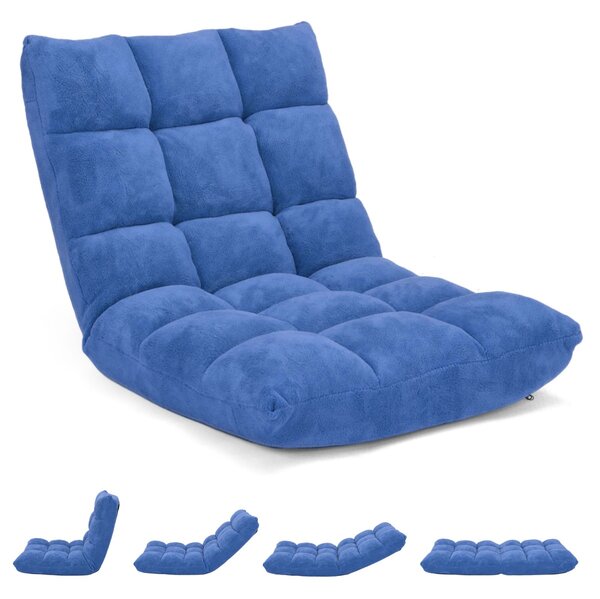 Costway Sedia imbottita da pavimento regolabile in 14 posizioni, Poltrona da pavimento 105x56x15cm Blu